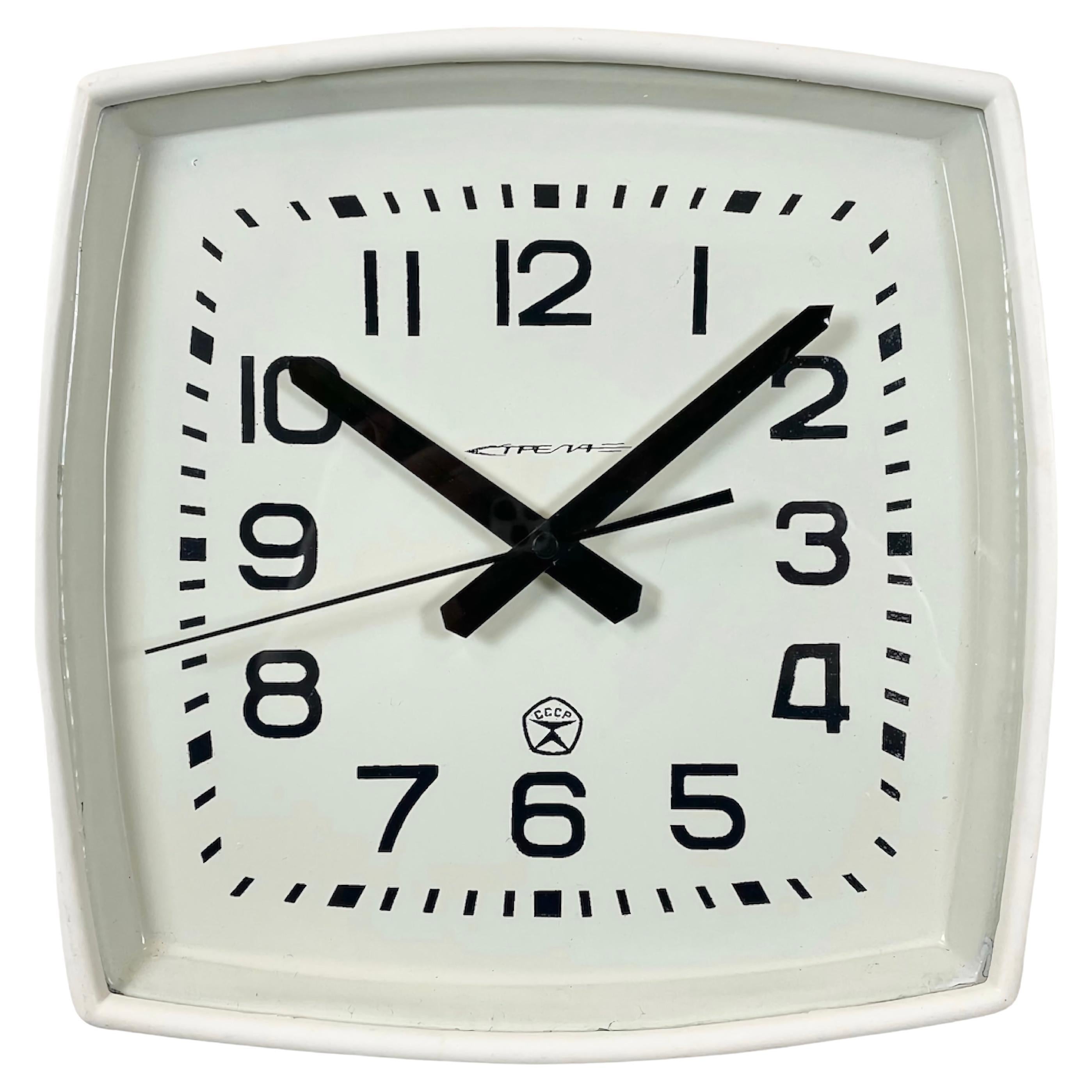 White Soviet Industrial Bakelite Factory Wall Clock from Strela, 1970s