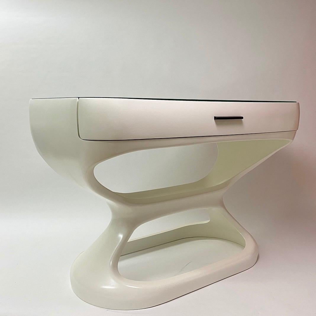 Glass White Space Age Desk Made in Italy, 1970s