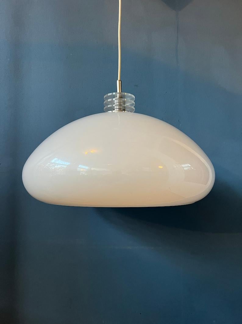 White Space Age Light Fixture Mushroom Pendant Lamp, 1970s For Sale 5