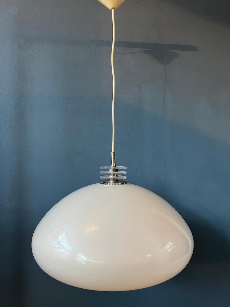 White Space Age Light Fixture Mushroom Pendant Lamp, 1970s For Sale 1