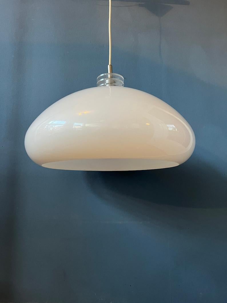 White Space Age Light Fixture Mushroom Pendant Lamp, 1970s For Sale 2