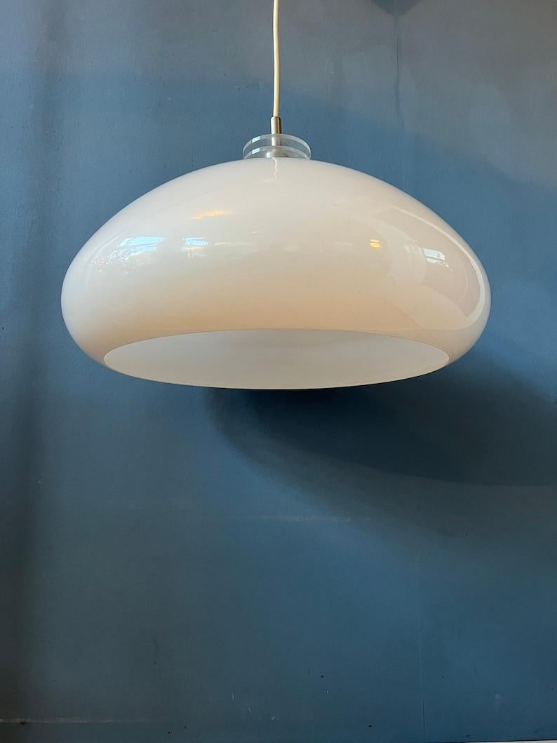 White Space Age Light Fixture Mushroom Pendant Lamp, 1970s For Sale 3