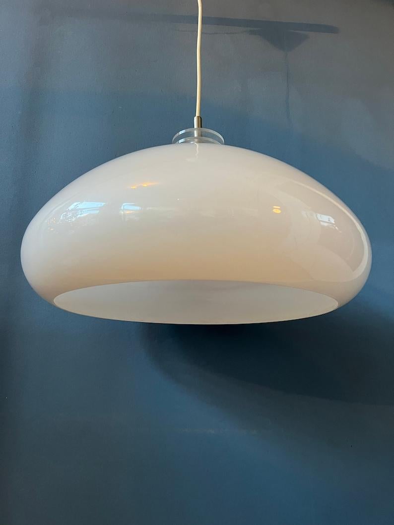 White Space Age Light Fixture Mushroom Pendant Lamp, 1970s For Sale 4