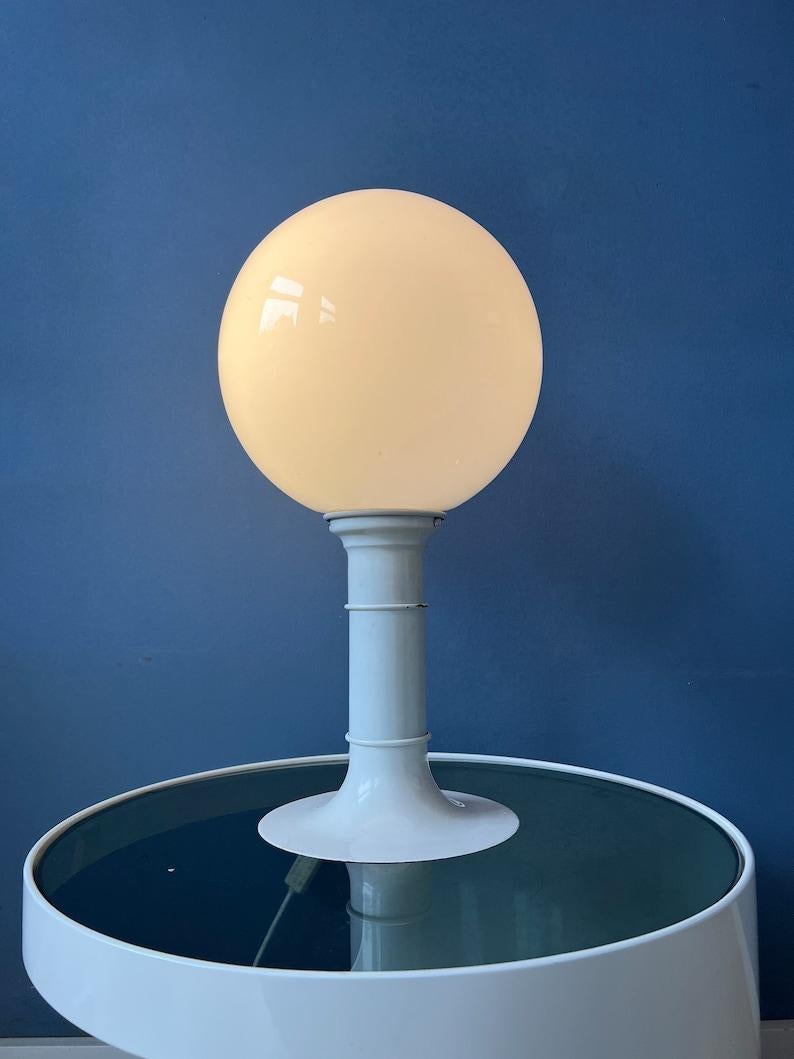 20th Century White Space Age Table Lamp with Opaline Glass Shade by Woja Holland, 1970s For Sale