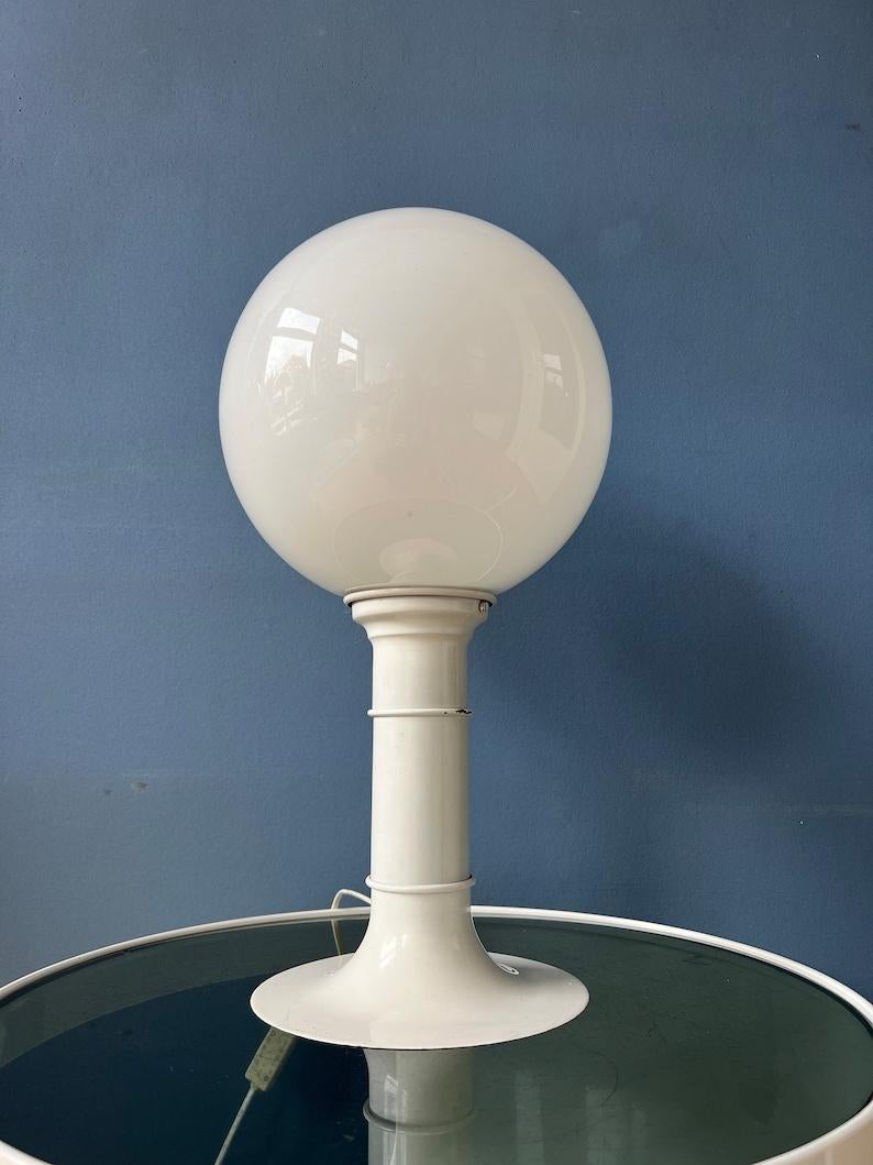 White Space Age Table Lamp with Opaline Glass Shade by Woja Holland, 1970s For Sale 2