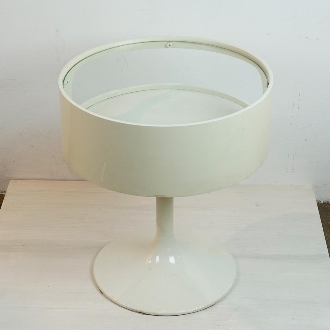 Weißer Tulpen-Beistelltisch aus dem Space Age Luna von Opal Deutschland (Glas)