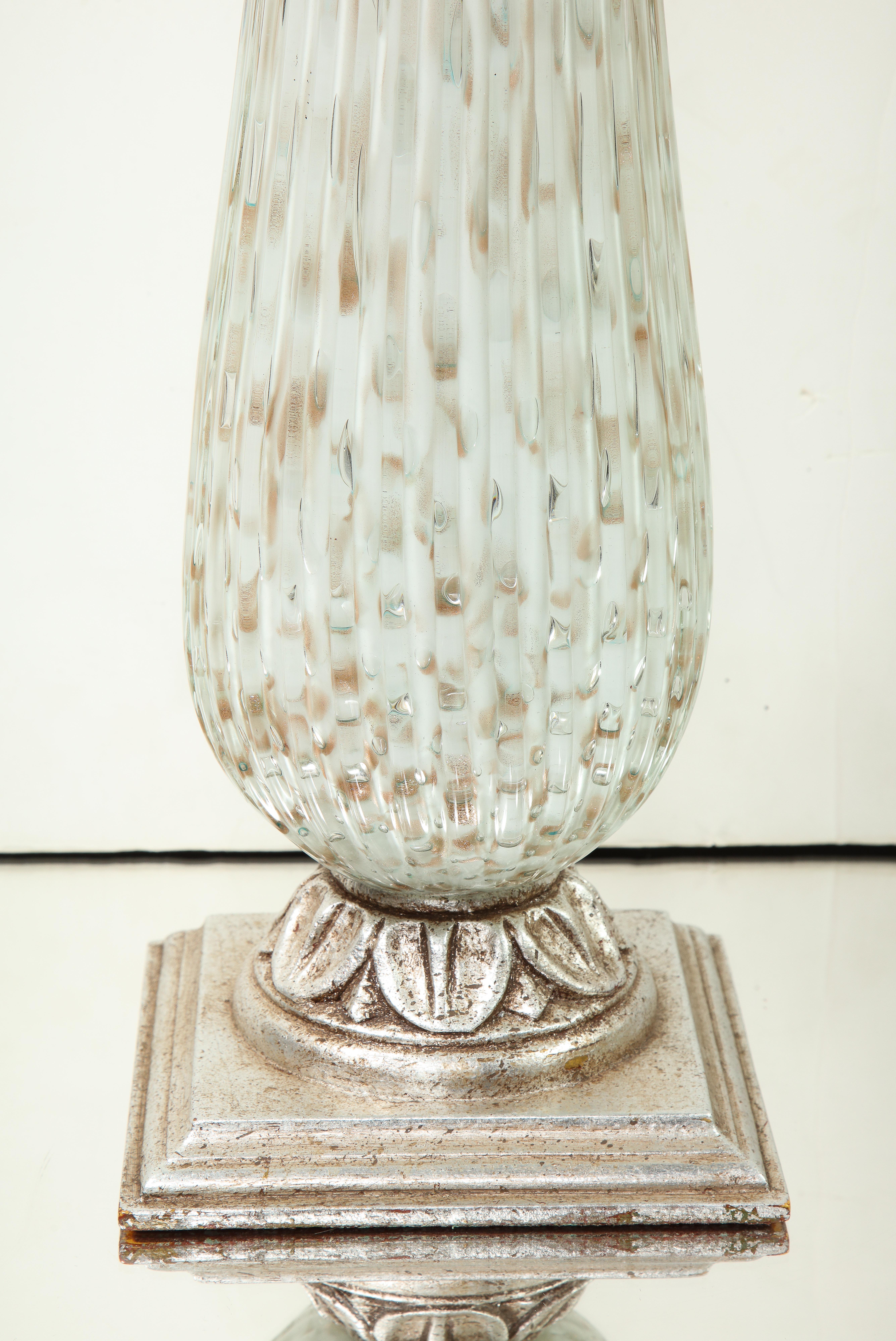 White Speckled Murano Glass Table Lamp For Sale 5