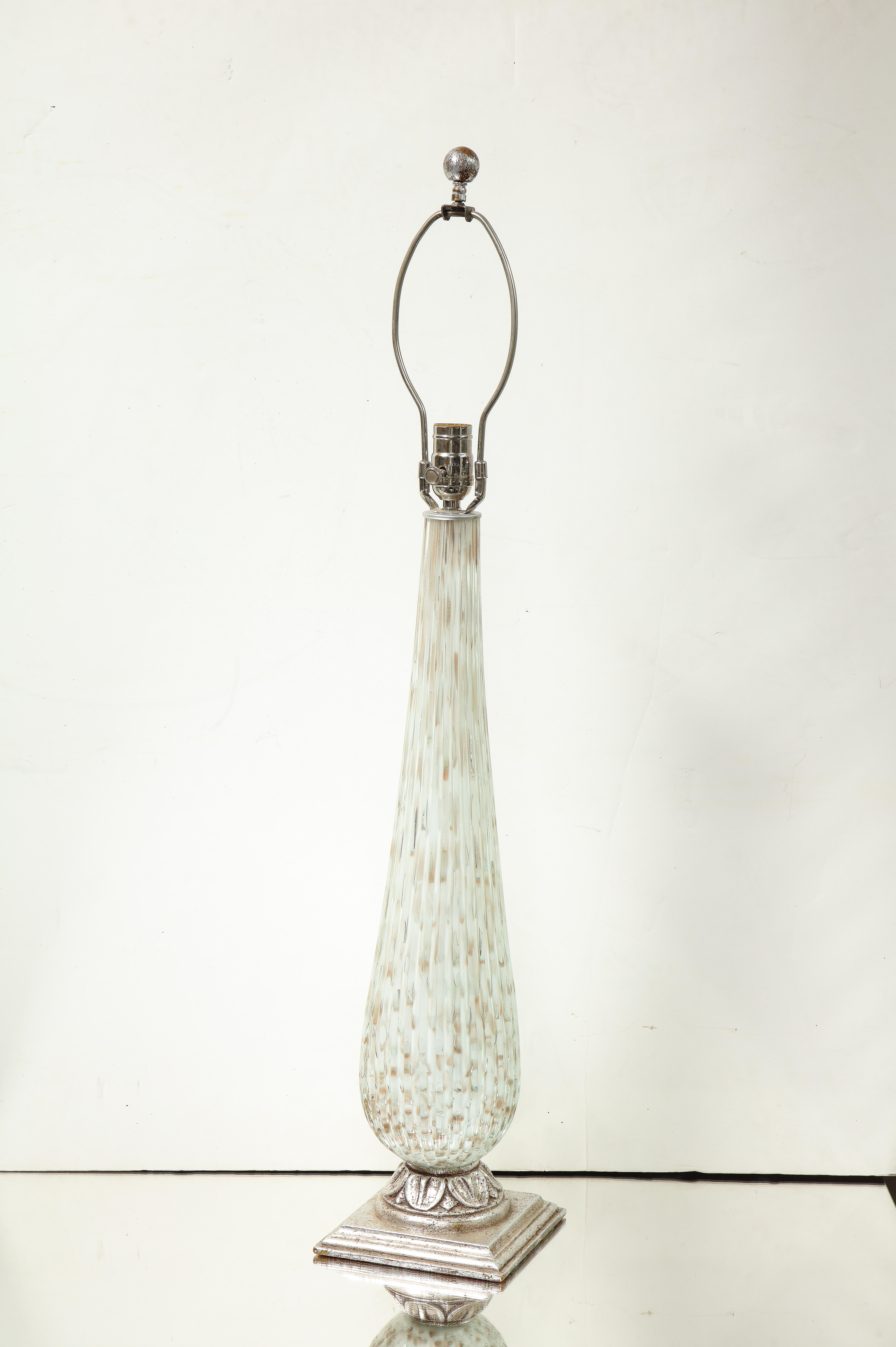 Italian White Speckled Murano Glass Table Lamp For Sale