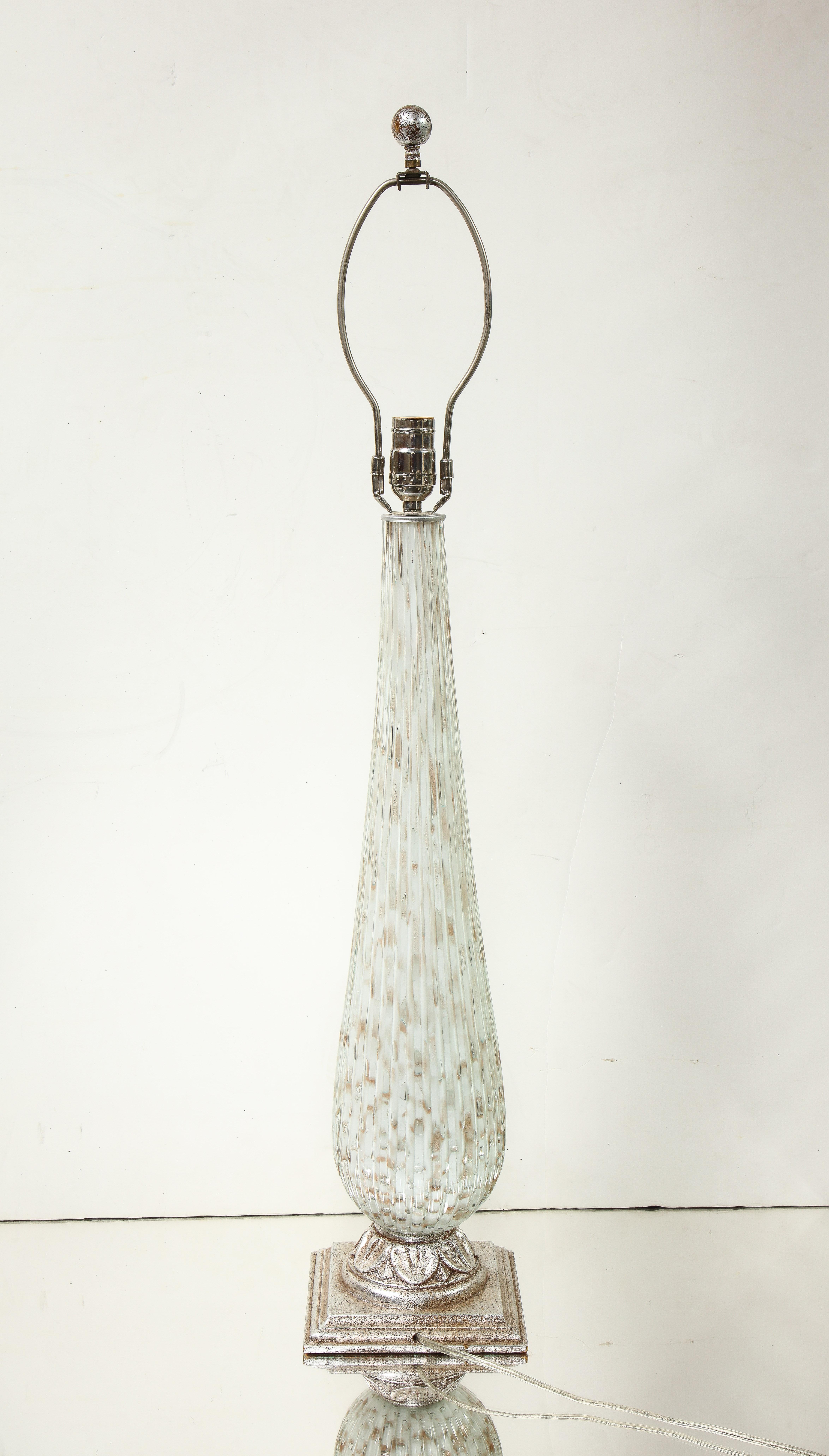 White Speckled Murano Glass Table Lamp For Sale 3