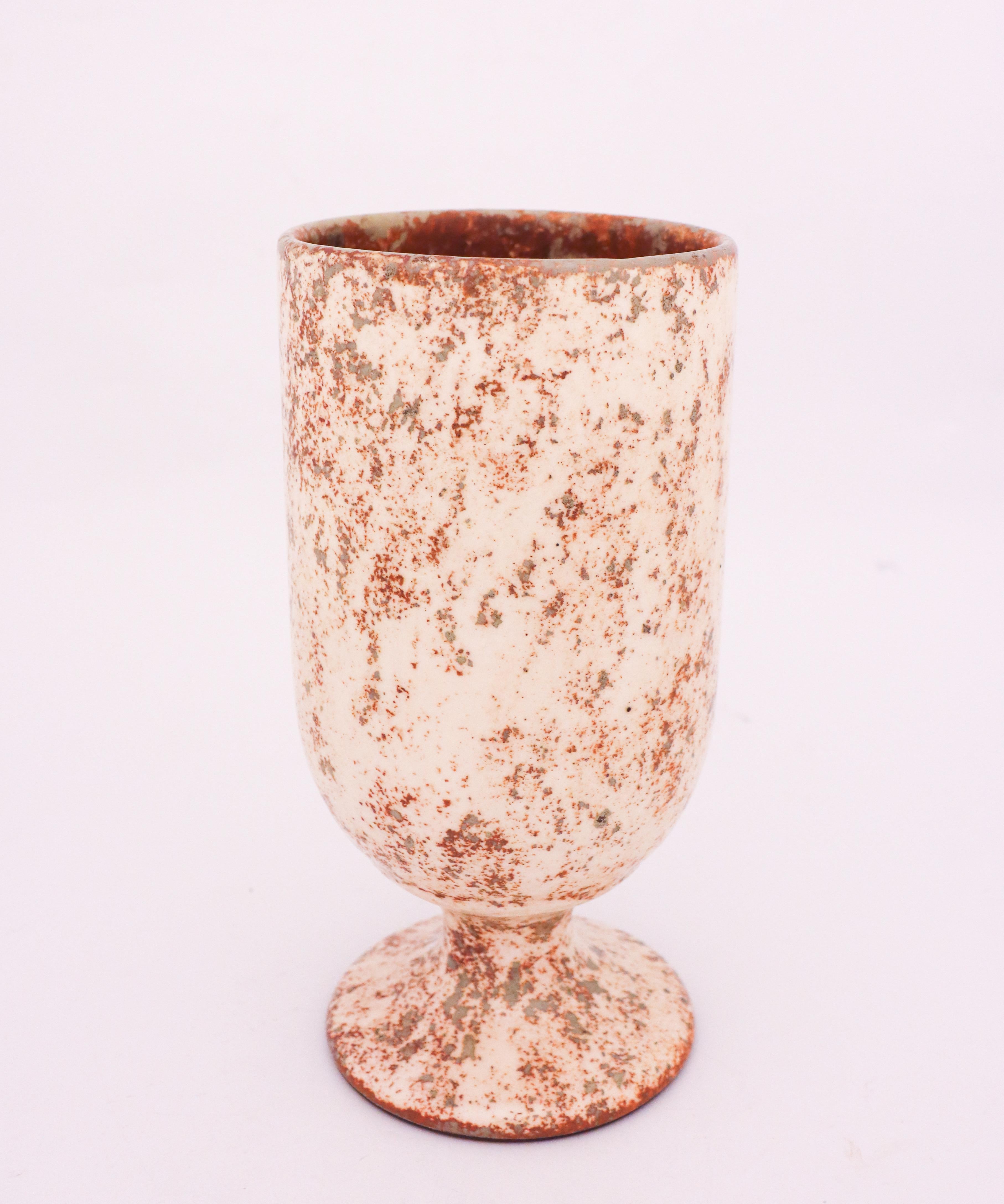 French Modern White Speckled Vase, Ceramics by Hans Hedberg, Biot, France