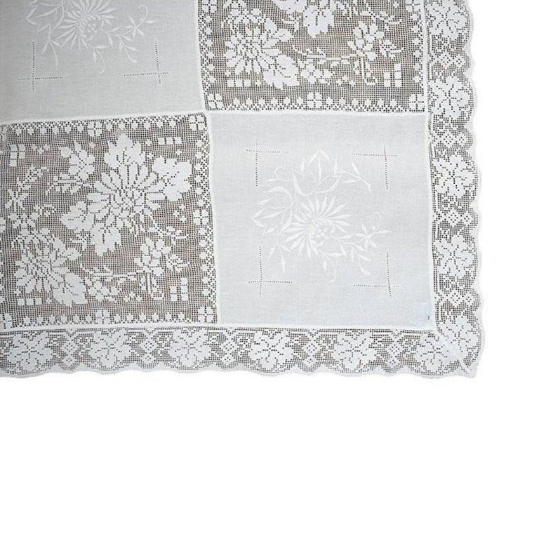 Victorian White Square French Lace Floral Motif Tablecloth