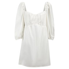 White Square Neck Puff Sleeves Top Size XXL