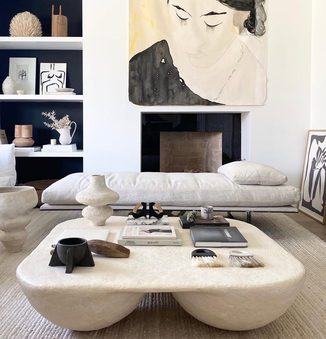White Square Quad Coffee Table in Stone Composite, Crafted by Mike Serra For Sale 1