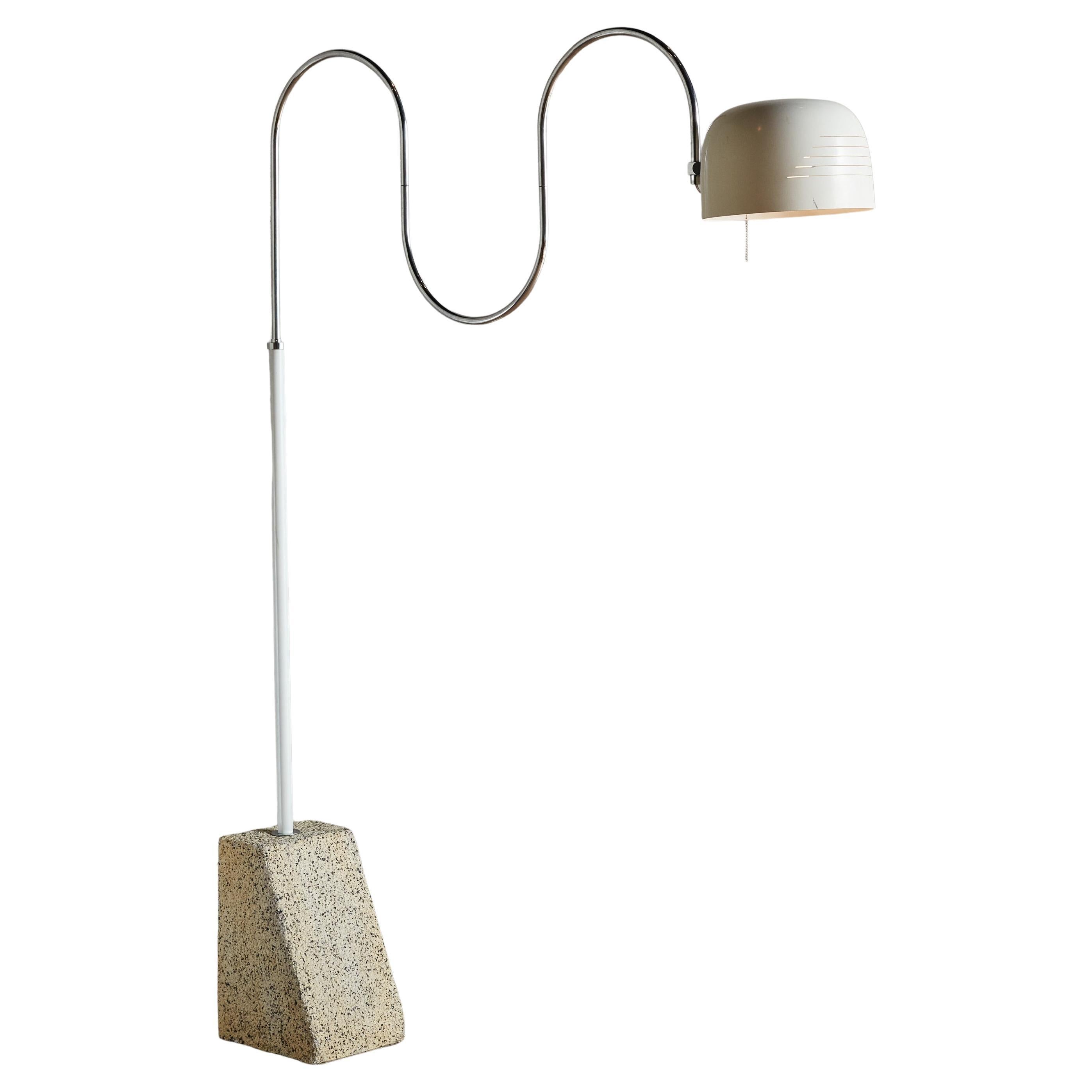 White Squiggle Floor Lamp with Stone Base, Italy 1970s