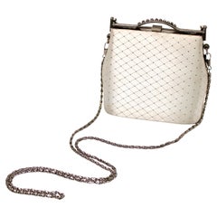 White Stain Quilted Top-Handle Evening Bag With Chain circa 1960s