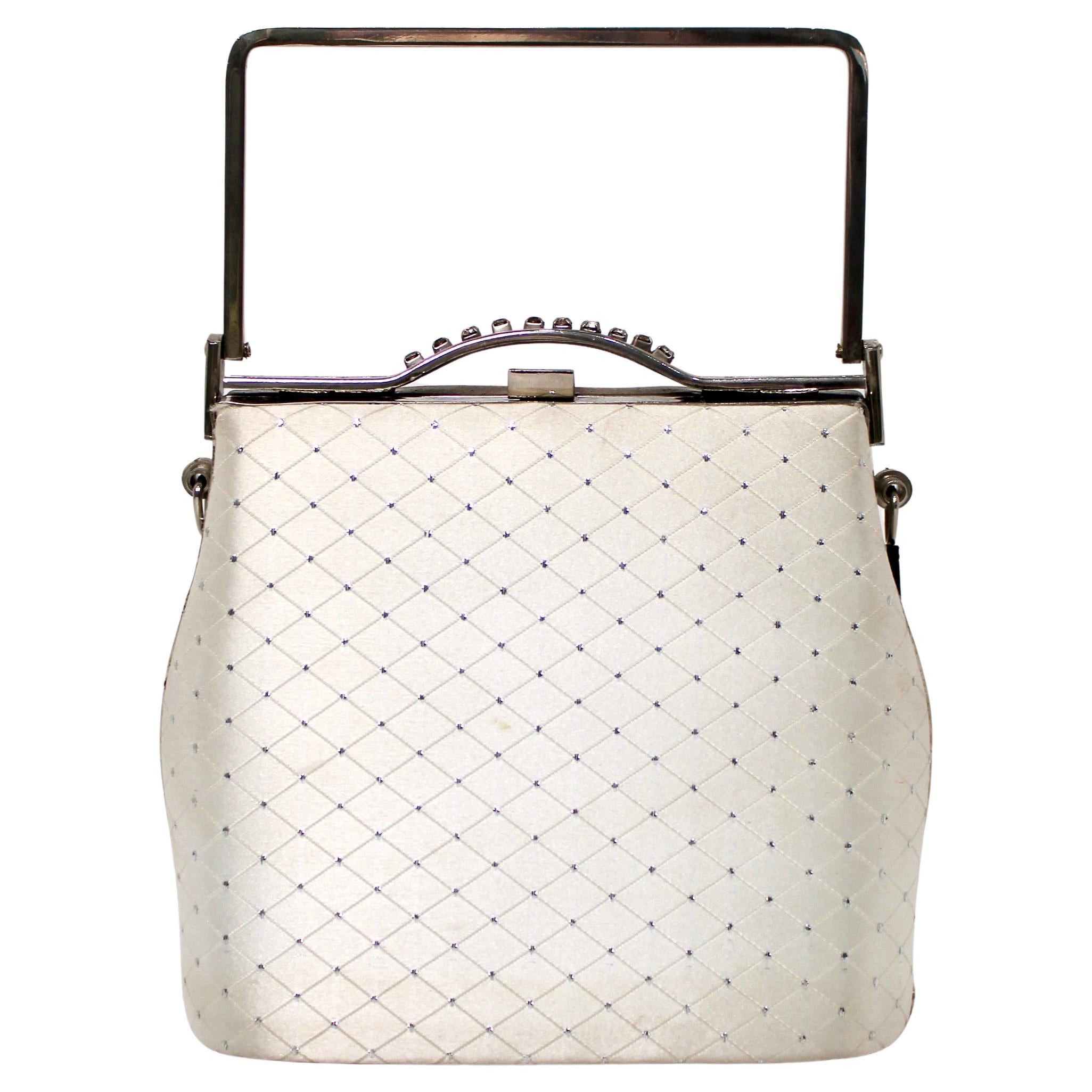 White Stain Quilted Top-Handle Evening Bag With Chain circa 1960s