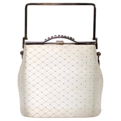 White Stain Quilted Top-Handle Evening Bag With Chain circa 1960s