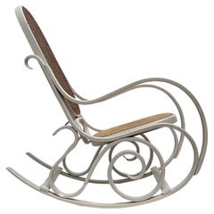 Antique White Stained Beech Rocking Chair by Luigi Grassevig Italy, 1970's