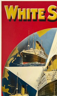 WHITE STAR LINE - FAMOUS LINERS Original Vintage Ocean Cruise Ship Travel Poster