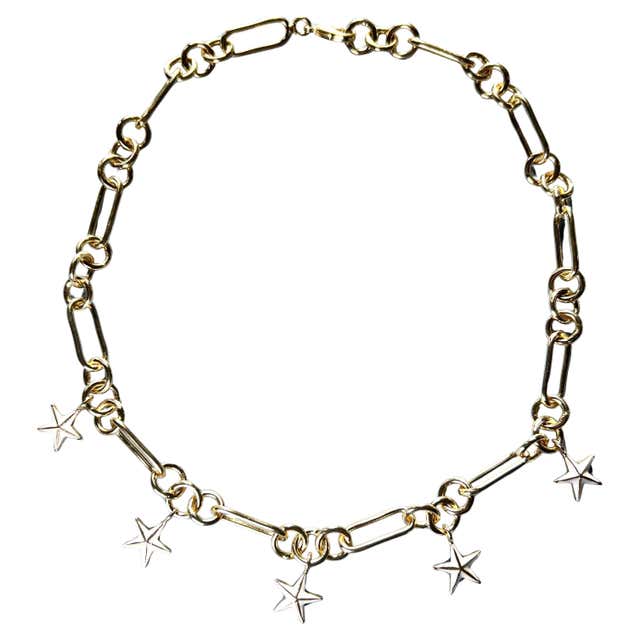 Star Chain Design Star Charm Chain Necklace Gold Plated Choker For Sale at 1stDibs