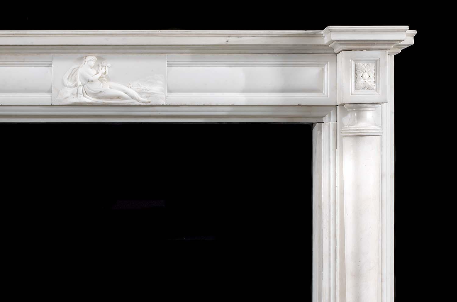 English White Statuary Marble Columned Regency Antique Chimneypiece For Sale