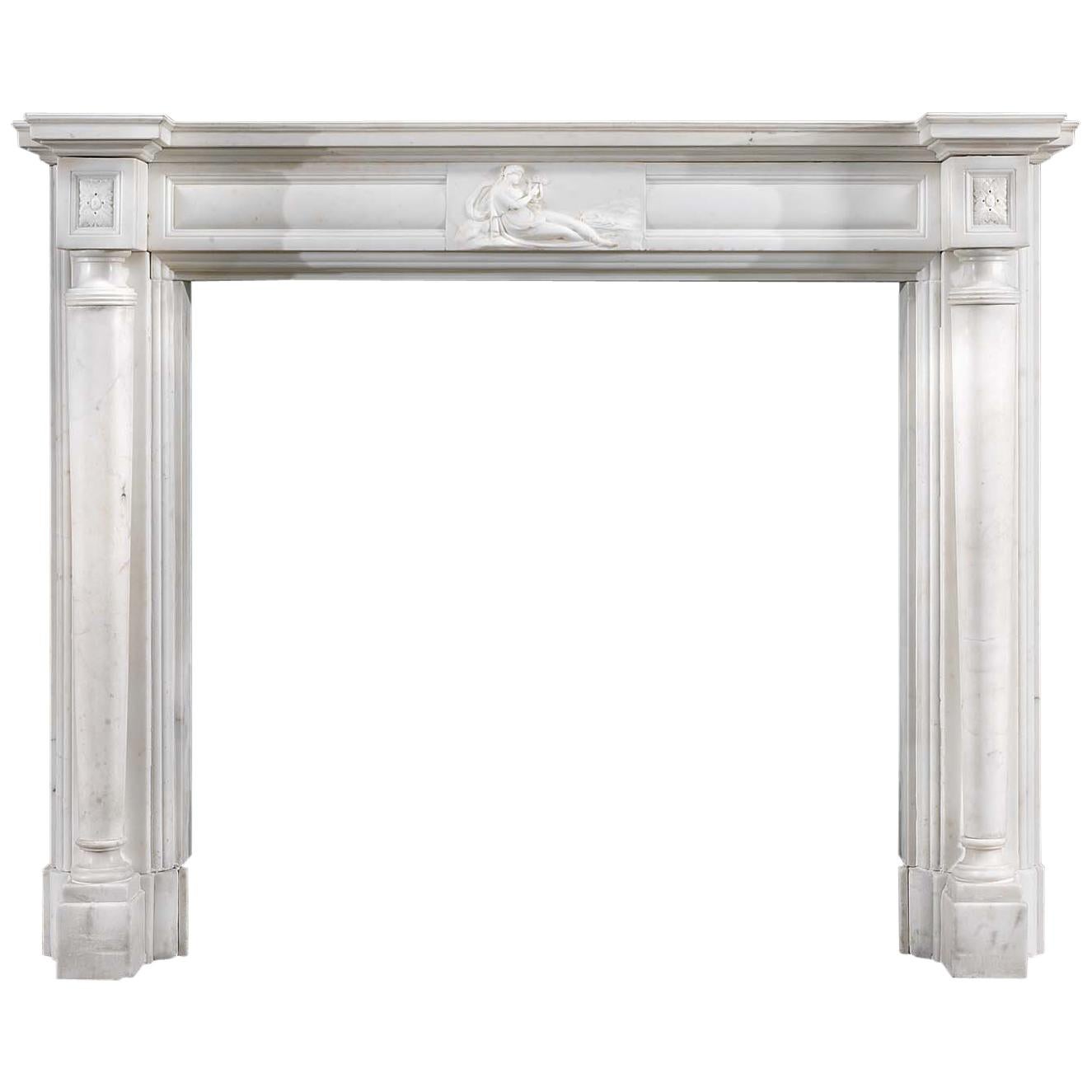 White Statuary Marble Columned Regency Antique Chimneypiece For Sale