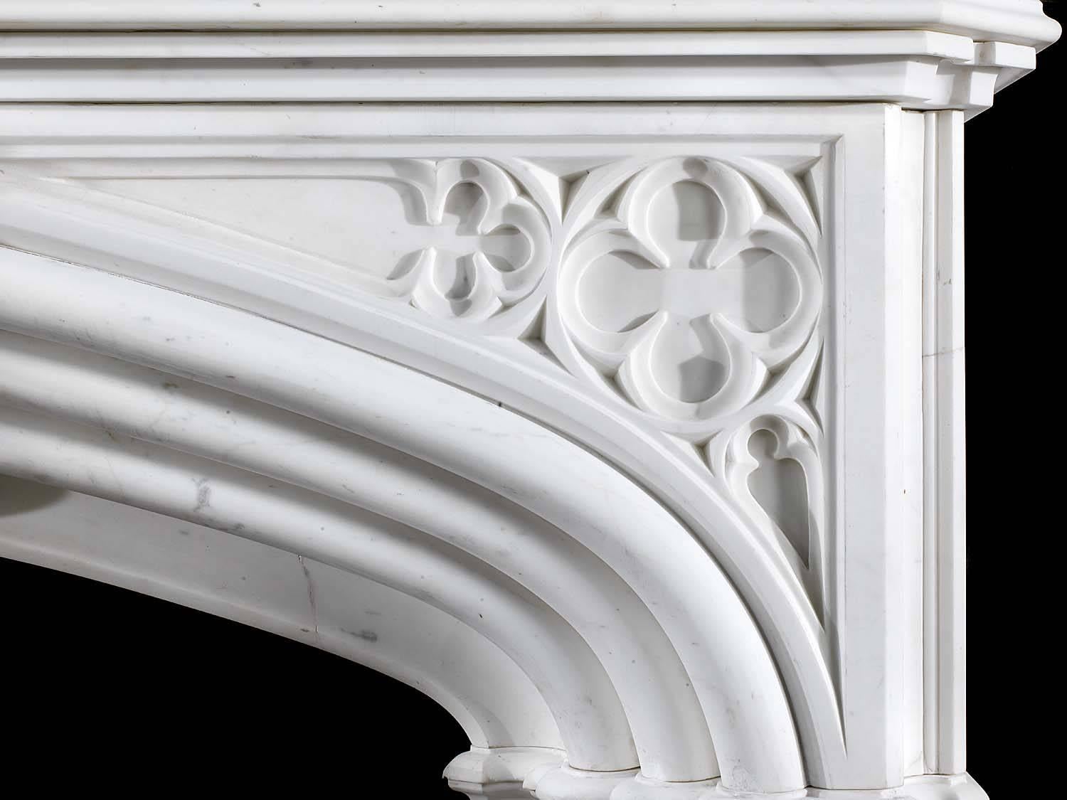 English White Statuary Marble Gothic Revival Chimneypiece