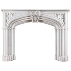 Antique White Statuary Marble Gothic Revival Chimneypiece