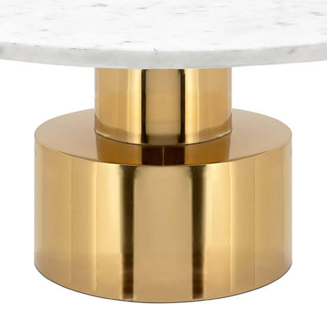 Coffee table white stone with polished and
Gilded metal base. With white stone top.