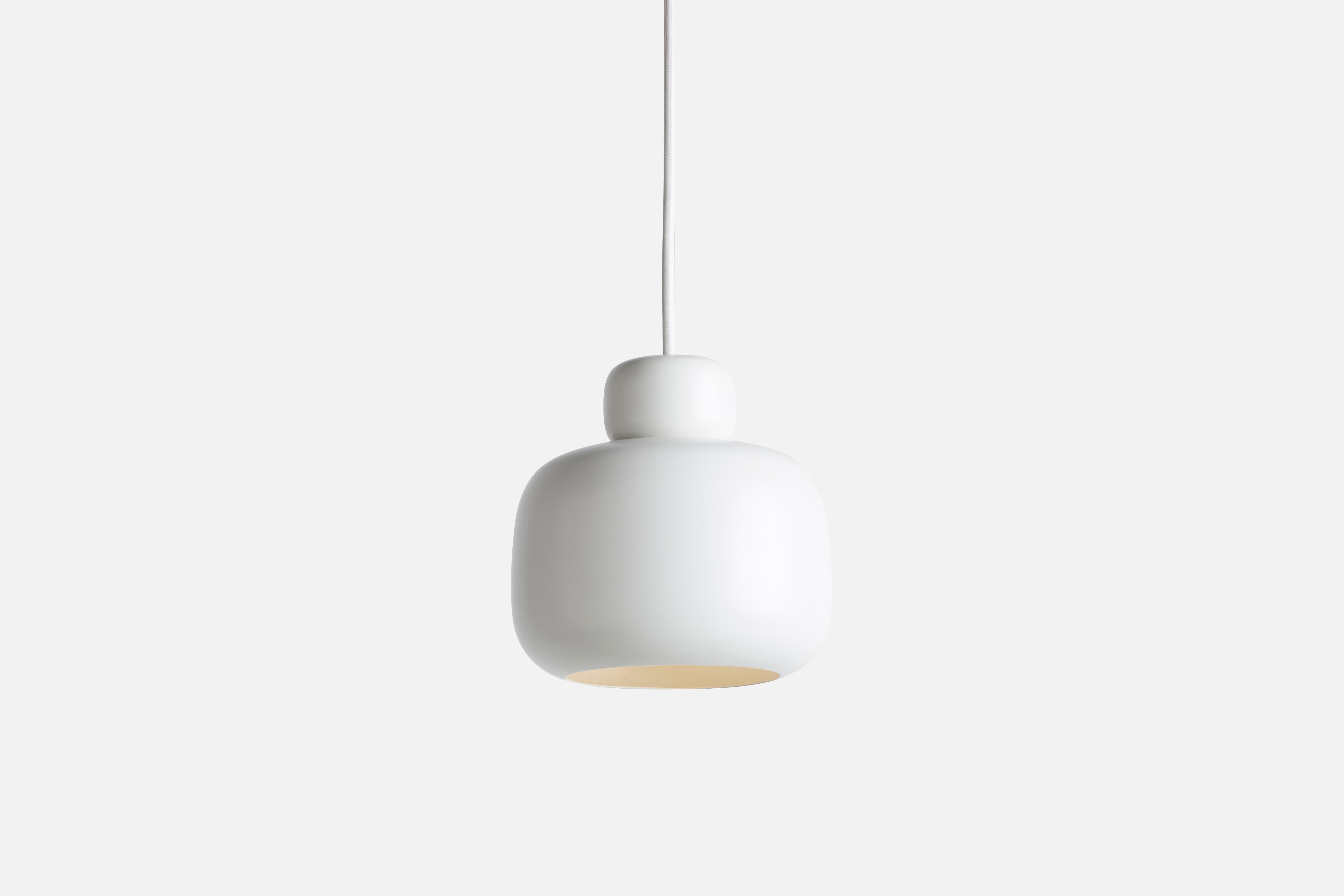 White Stone pendant lamp by Philip Bro
Materials: Metal.
Dimensions: D 15.9 x H 16 cm
Available in yellow, white and black.

Philip Bro is an experienced Danish designer with a drive to prove that serious design can still be stylish, playful