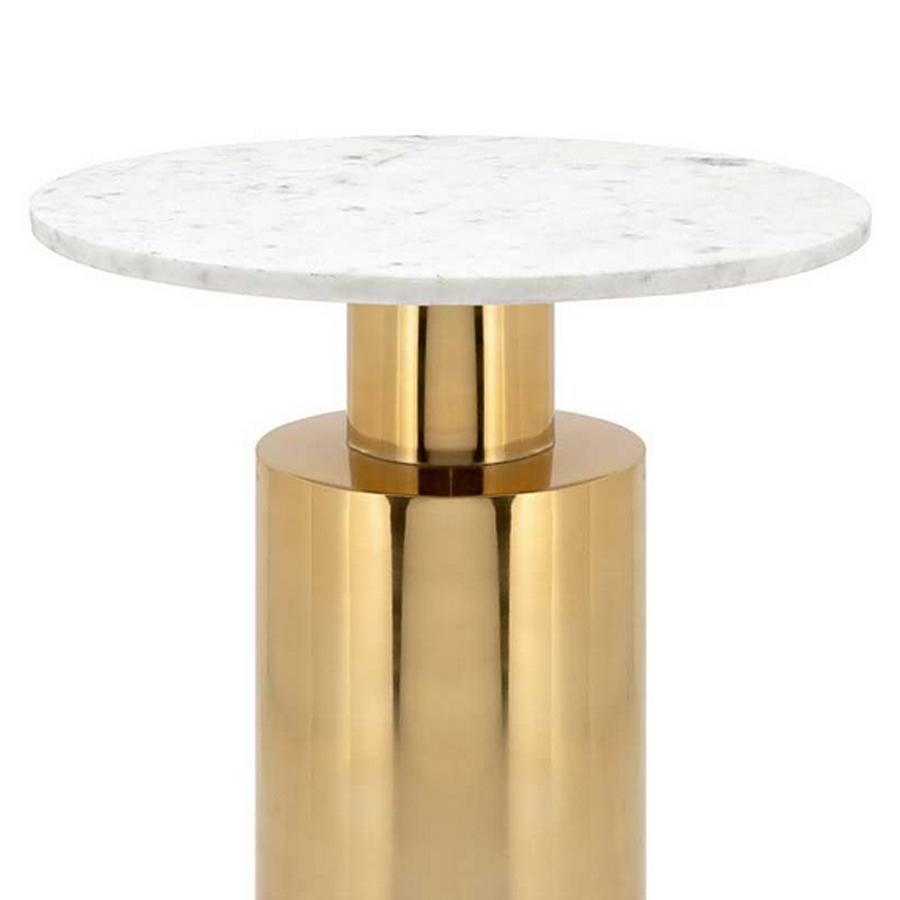 Side table white stone with polished and 
gilded metal base. With white stone top.
     