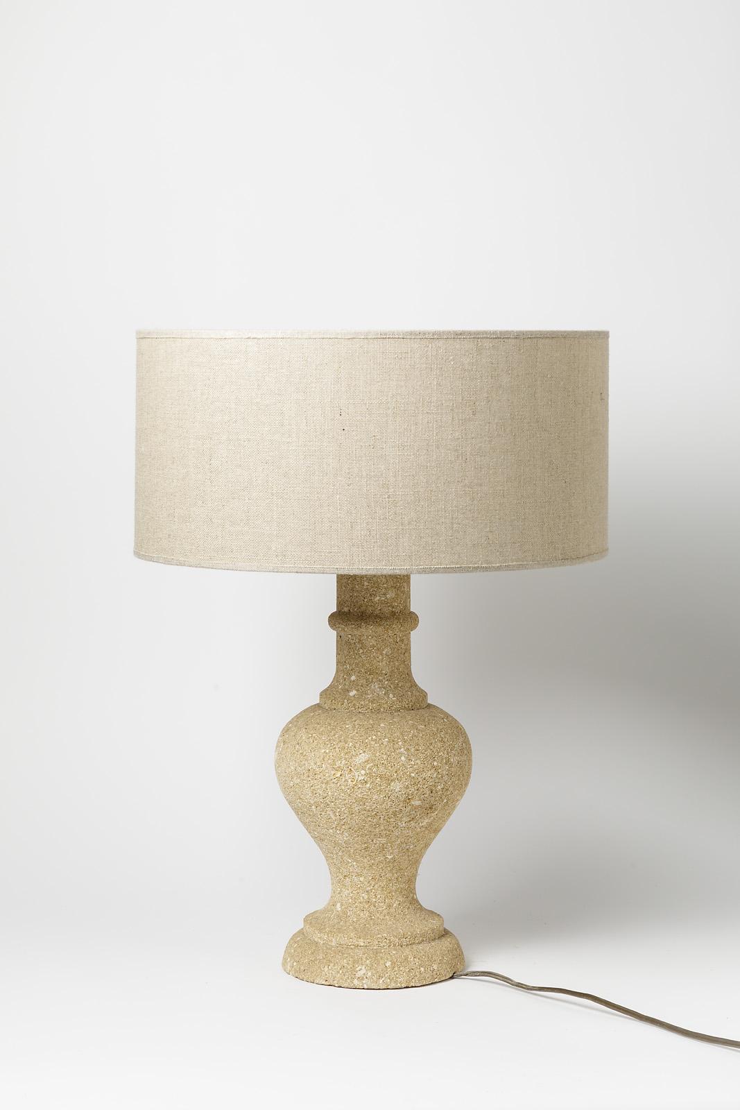 Mid-Century Modern White Stone Table Lamp circa 1960 Xxth Century Design Handmade Piece For Sale