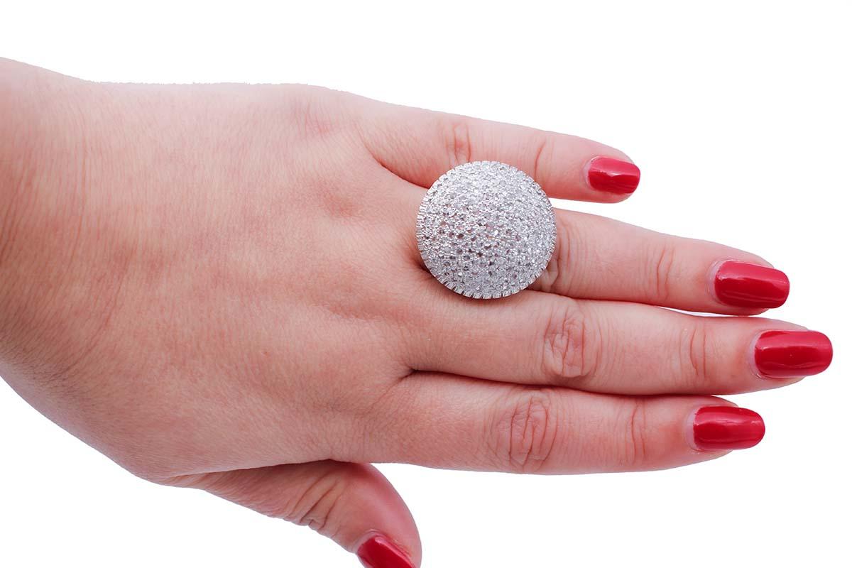 White Stones, 9 Karat Rose Gold and Silver Retrò Ring In condizioni buone in vendita a Marcianise, Marcianise (CE)