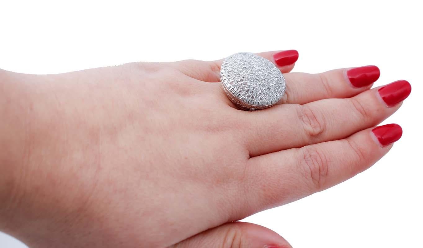 Donna White Stones, 9 Karat Rose Gold and Silver Retrò Ring in vendita