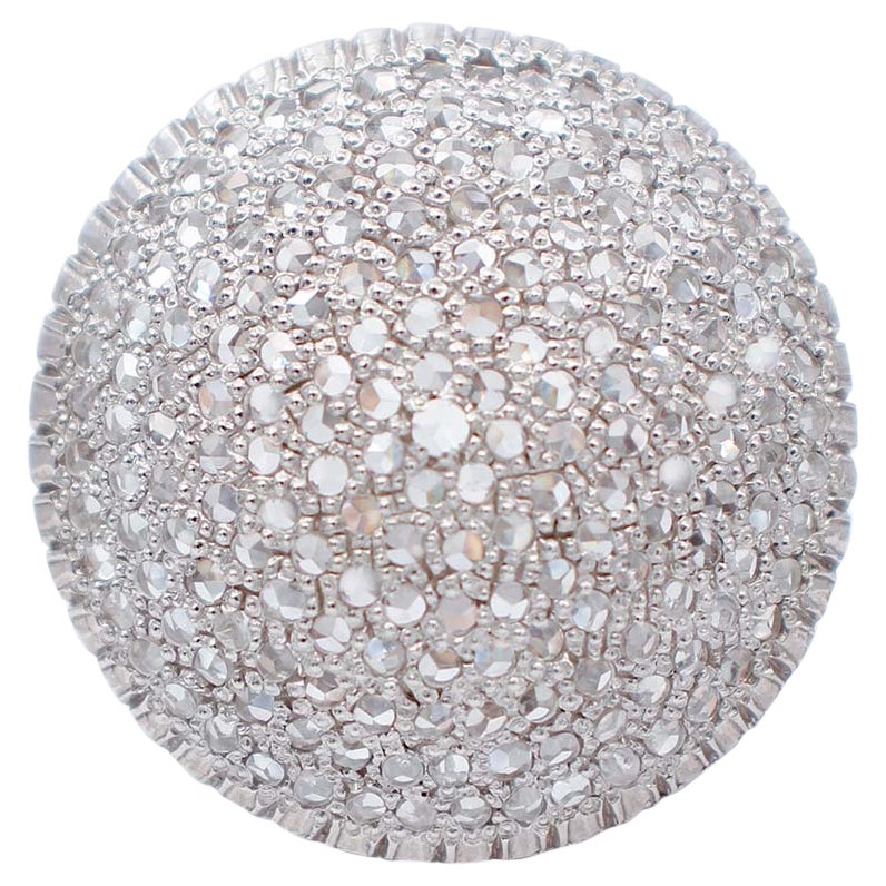 White Stones, 9 Karat Rose Gold and Silver Retrò Ring