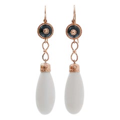 Pendants d'oreilles en or rose 14 carats, onyx et pierres blanches