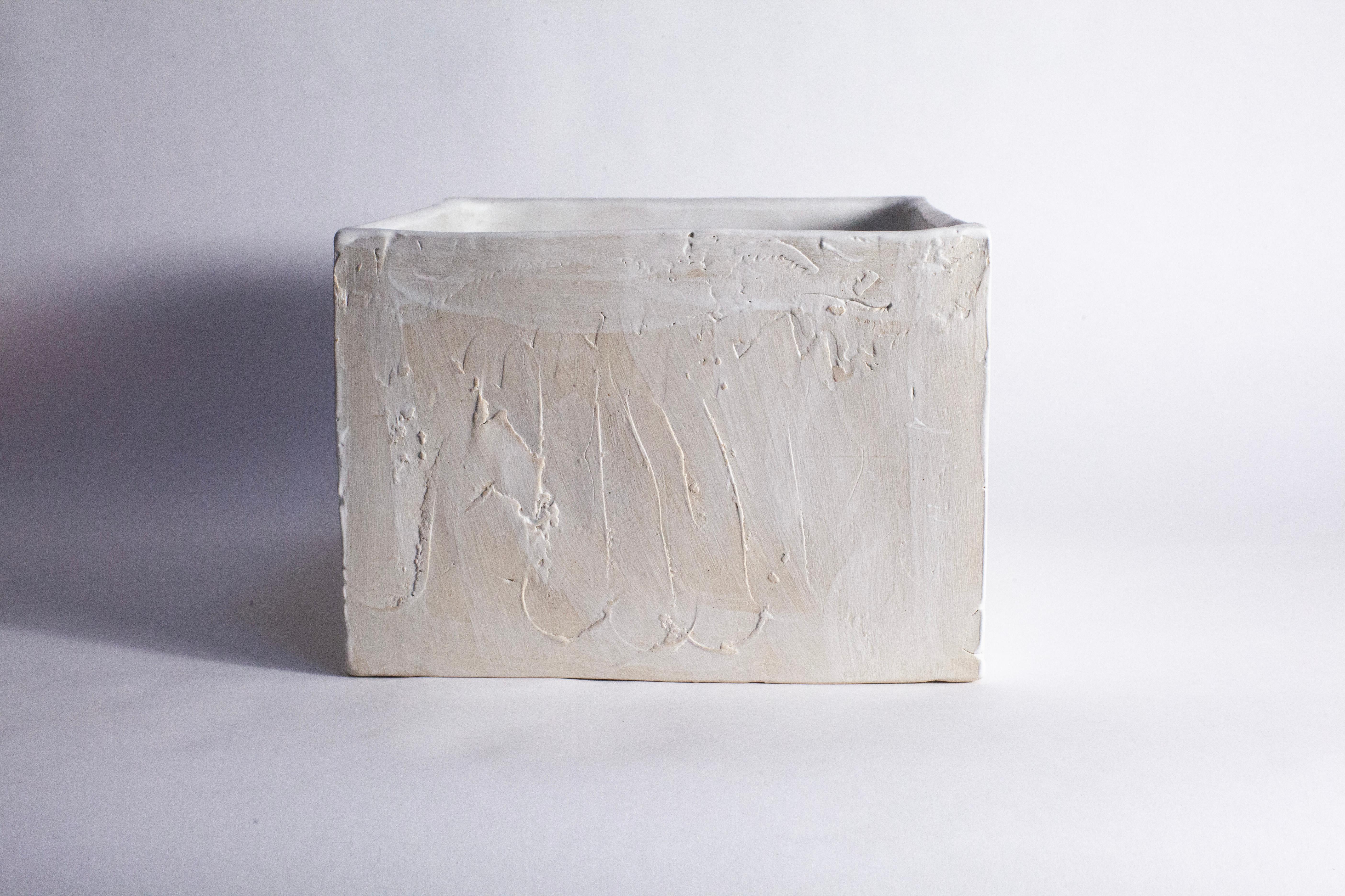 Organic Modern White Stoneware Box By Danish Artist Christine Roland  For Sale