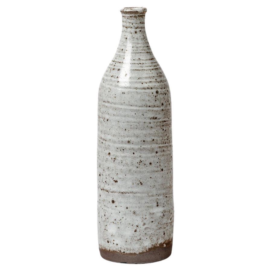 Vase bouteille en céramique de grès blanc par Pol Chambost pour Ratilly 1976 Design en vente