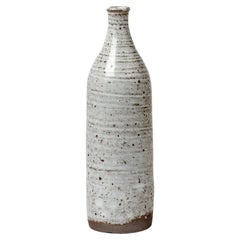 Vintage White Stoneware Ceramic Bottle Vase by Pol Chambost in Ratilly 1976 Design