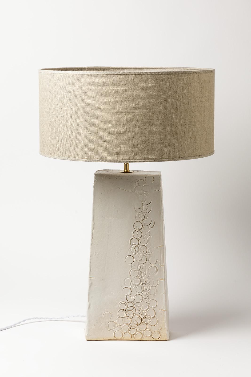 White Stoneware Ceramic Table Lamp 20th Century Design Lighting handmade For Sale 2