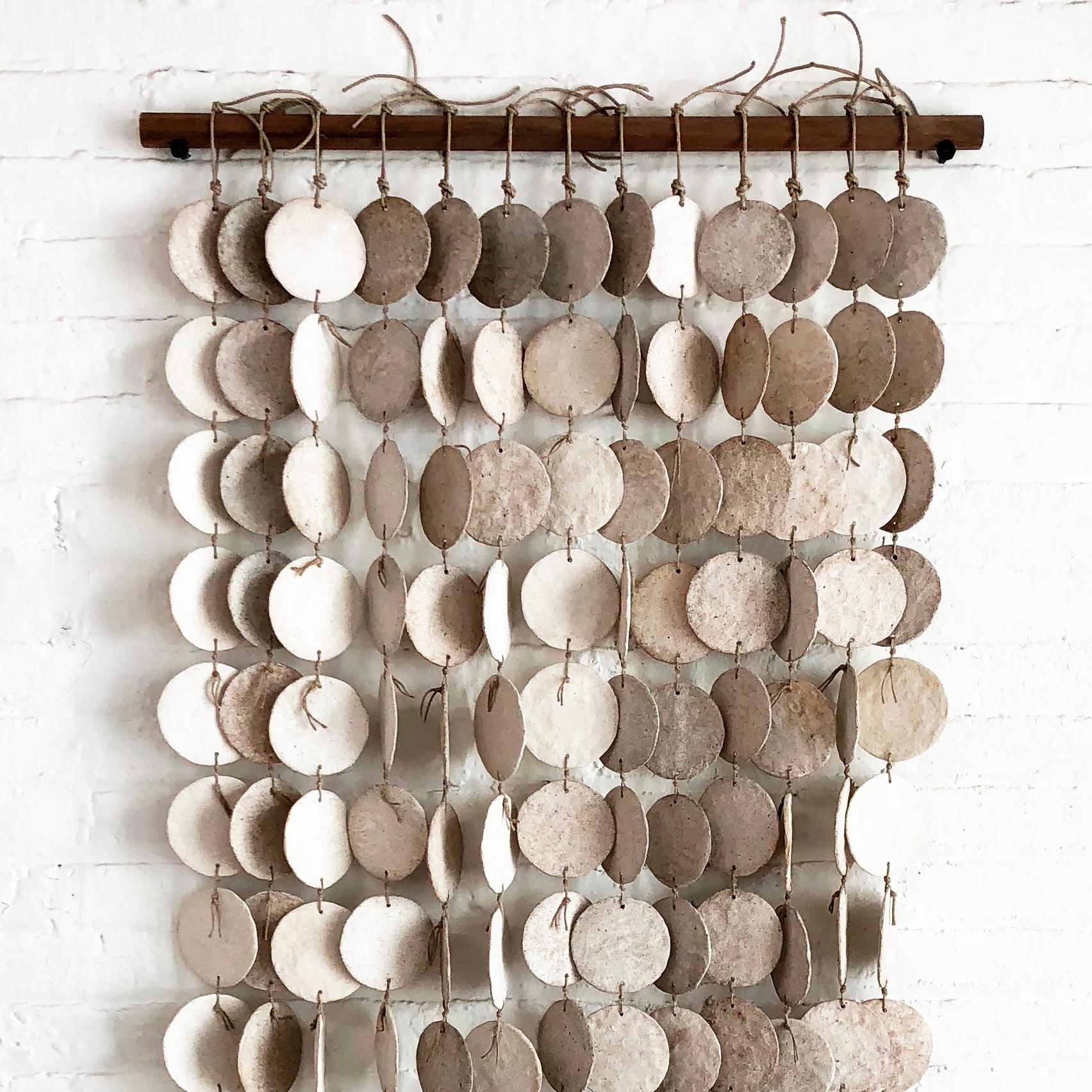 American White Stoneware Disc Curtain with Porcelain Featherbones by MQuan Studio For Sale