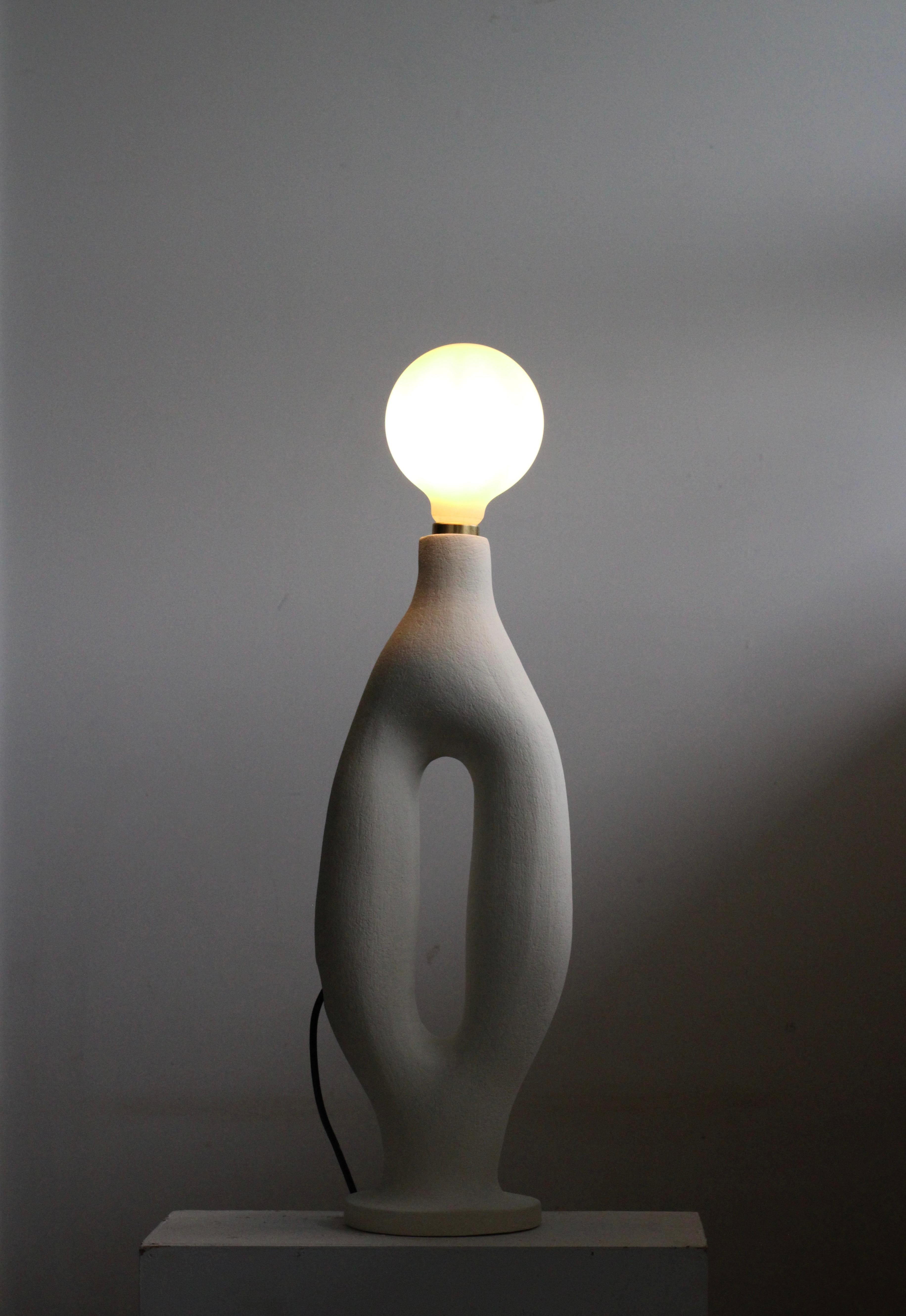 Post-Modern White Stoneware Exo Table Lamp by Abid Javed For Sale