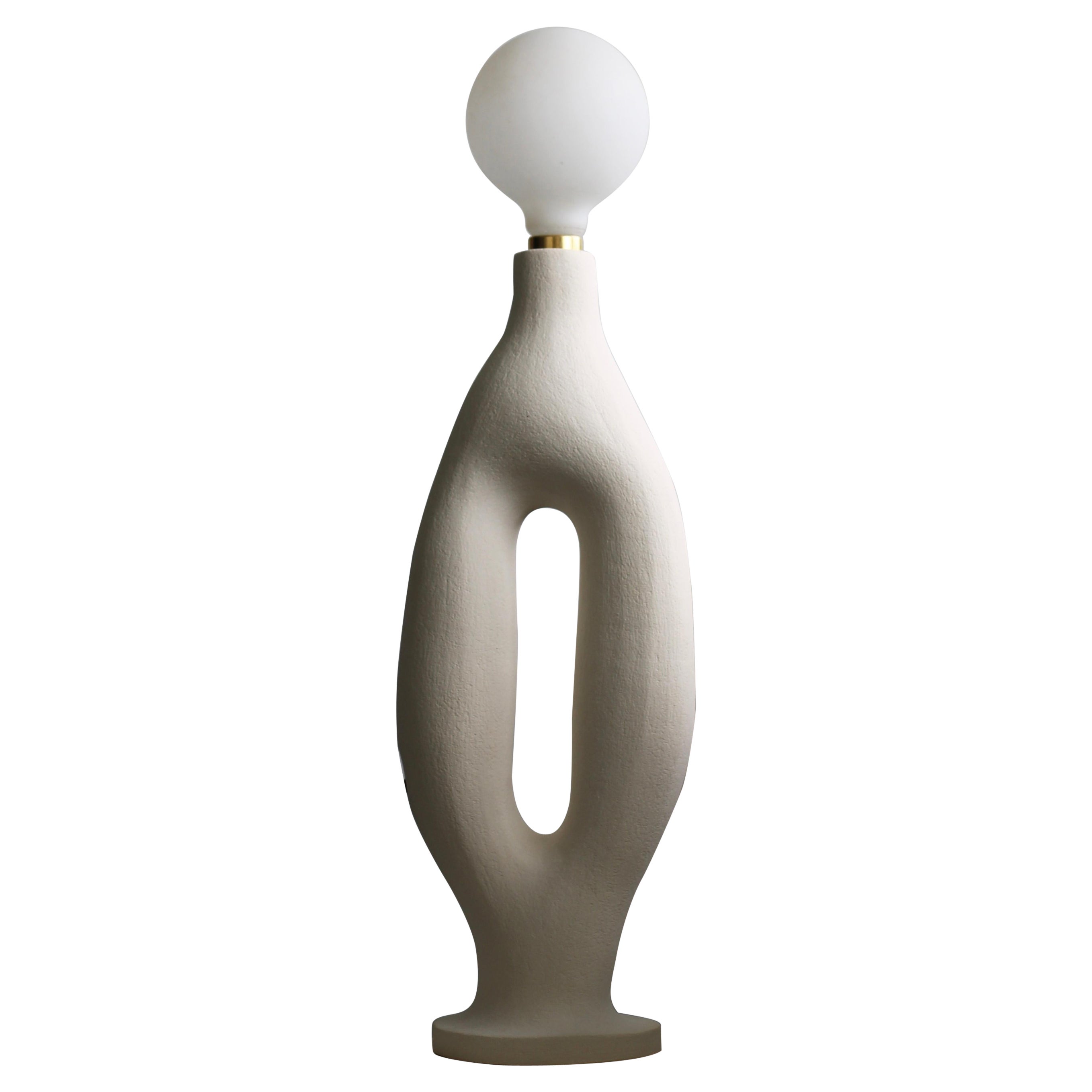 White Stoneware Exo Table Lamp by Abid Javed