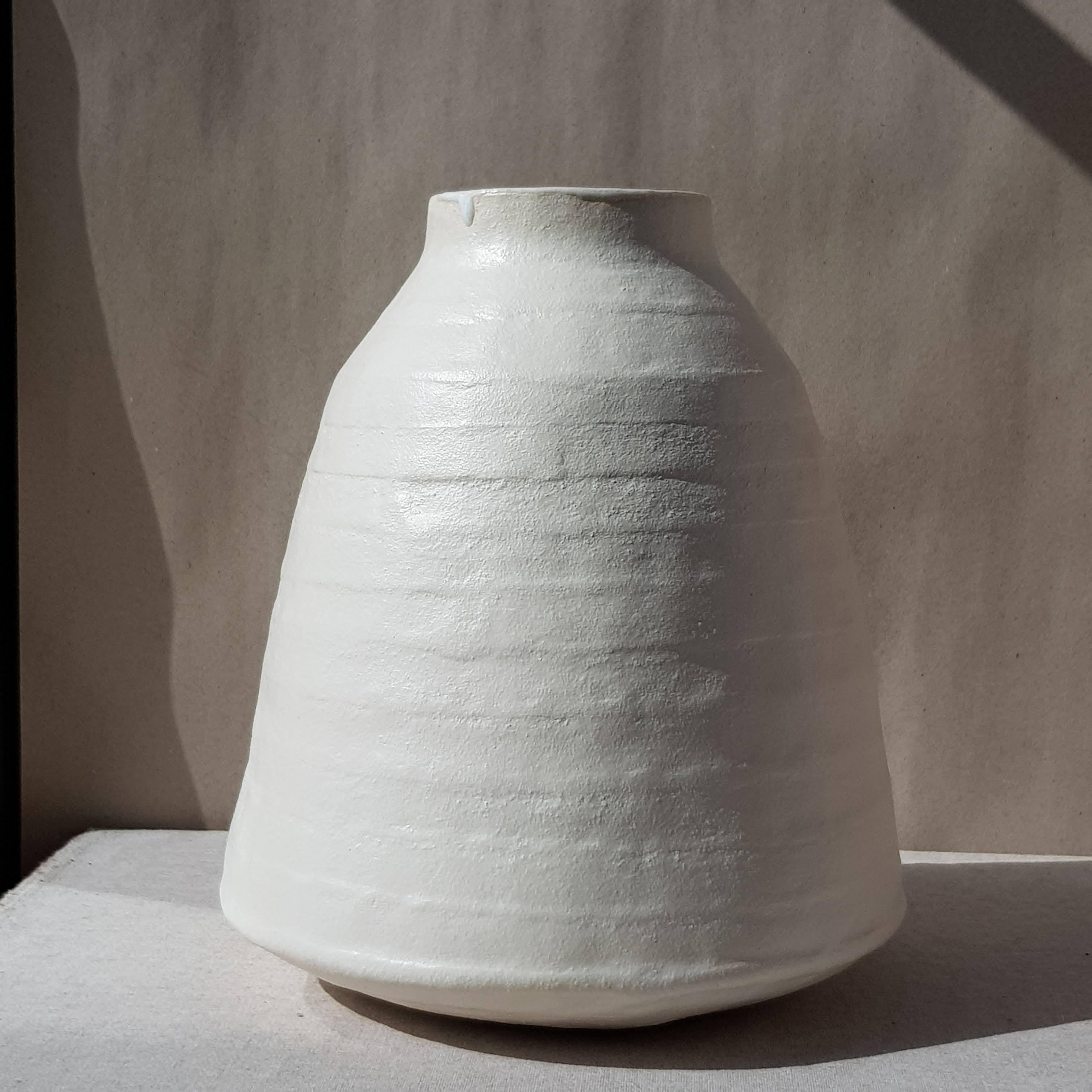 Post-Modern White Stoneware Kados Vase by Elena Vasilantonaki For Sale
