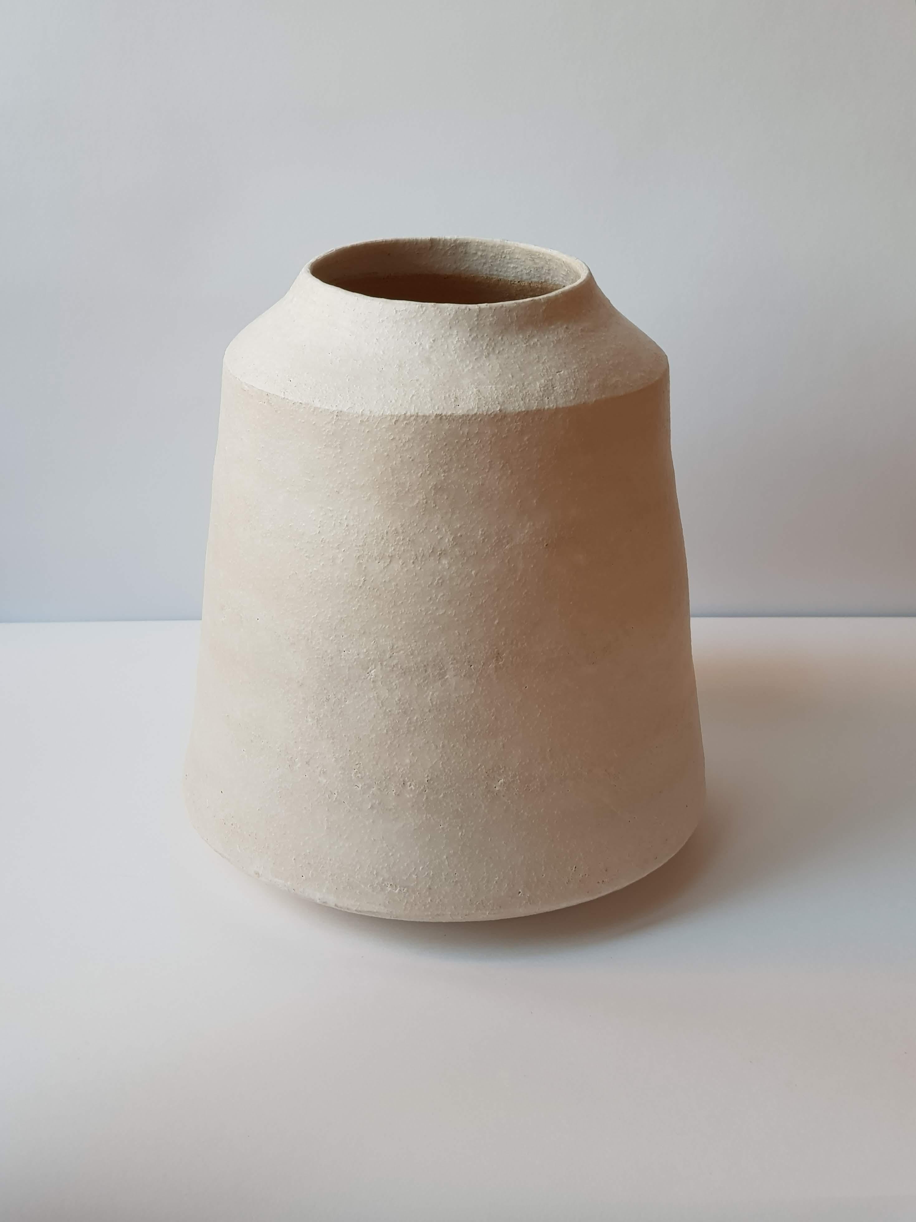 Greek White Stoneware Kados Vase by Elena Vasilantonaki For Sale
