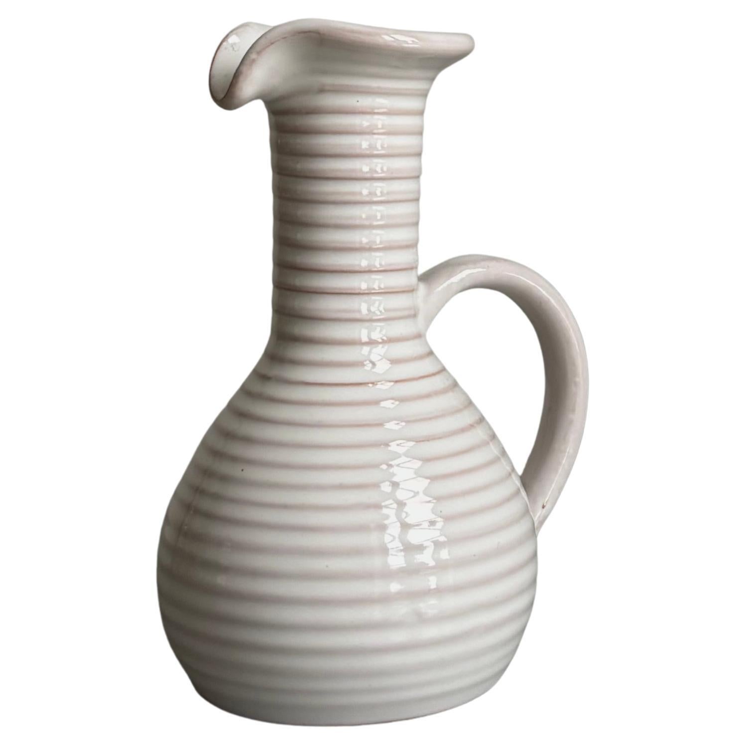 White Stoneware Pitcher Vase, 1960s