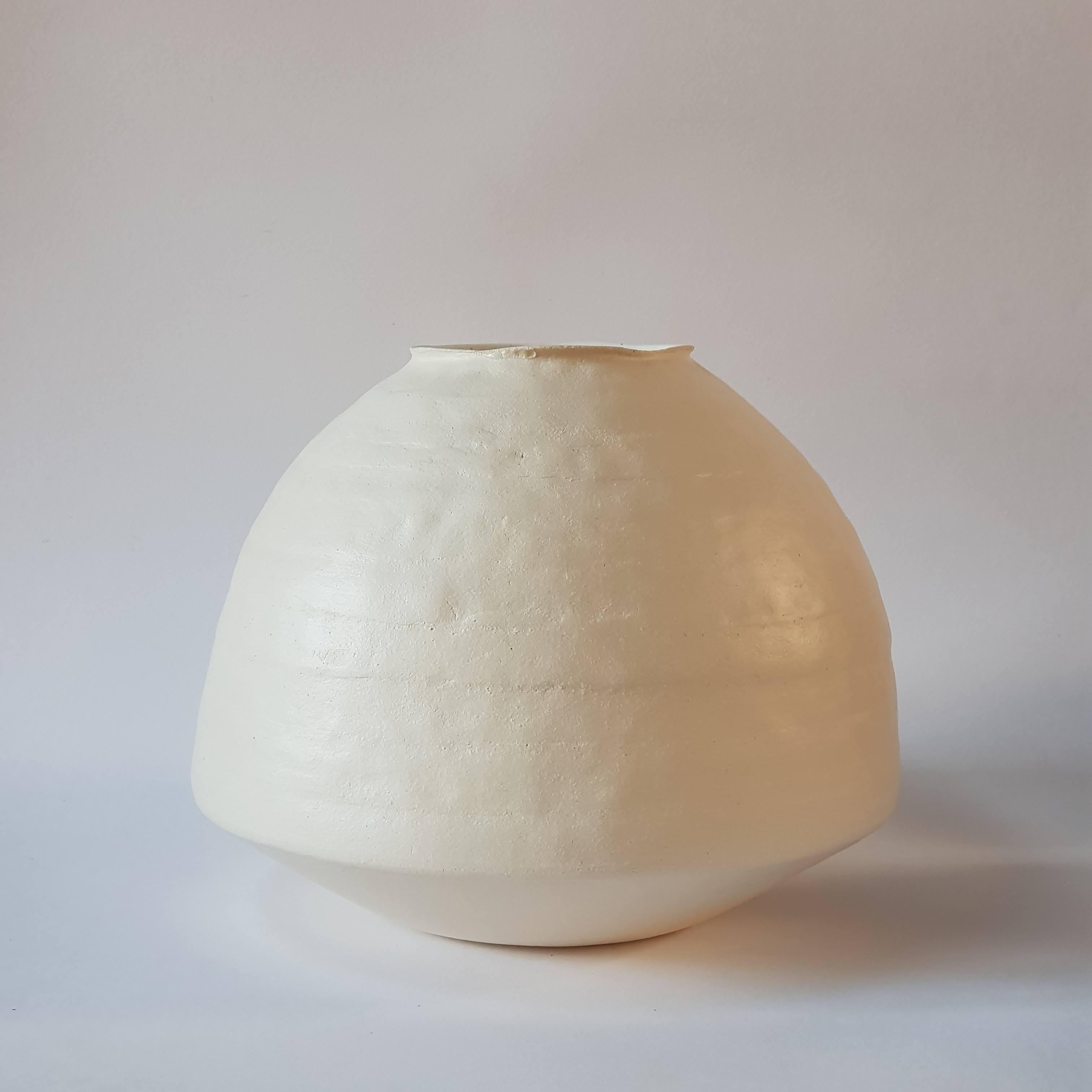 Post-Modern White Stoneware Psykter Vase by Elena Vasilantonaki For Sale