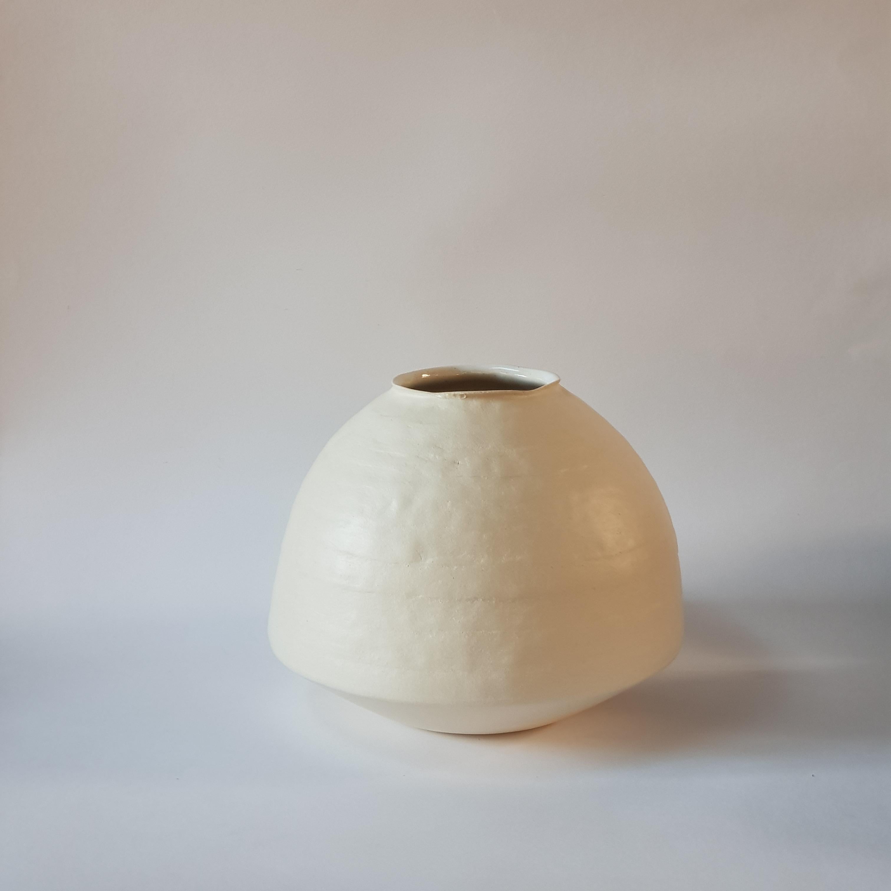 Greek White Stoneware Psykter Vase by Elena Vasilantonaki For Sale