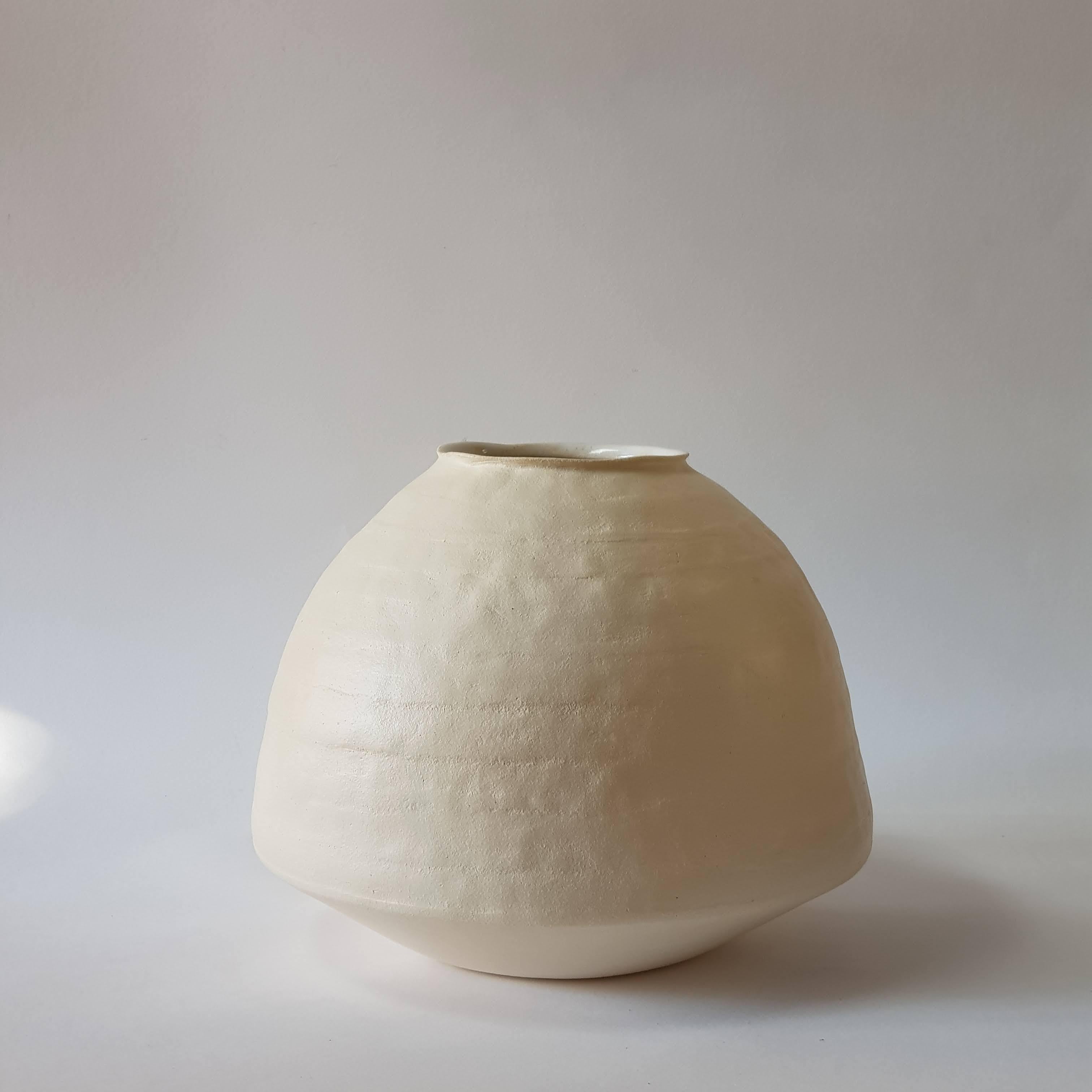 Contemporary White Stoneware Psykter Vase by Elena Vasilantonaki For Sale