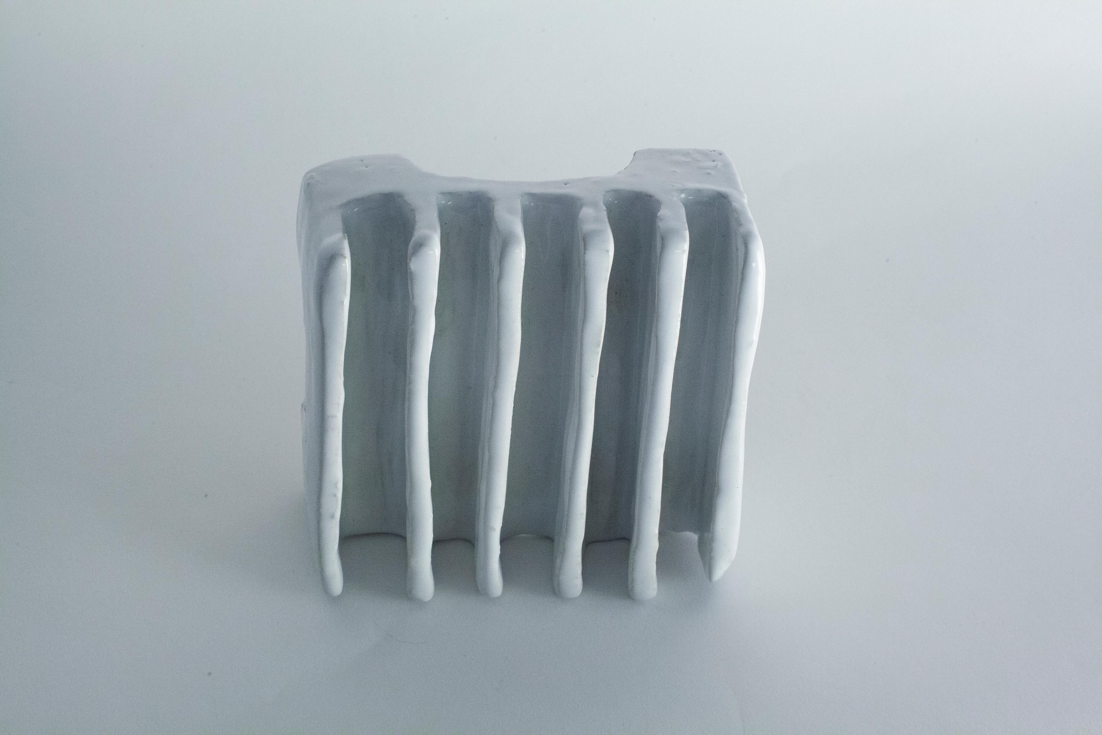 Carved White Stoneware Rack by Christine Roland For Sale
